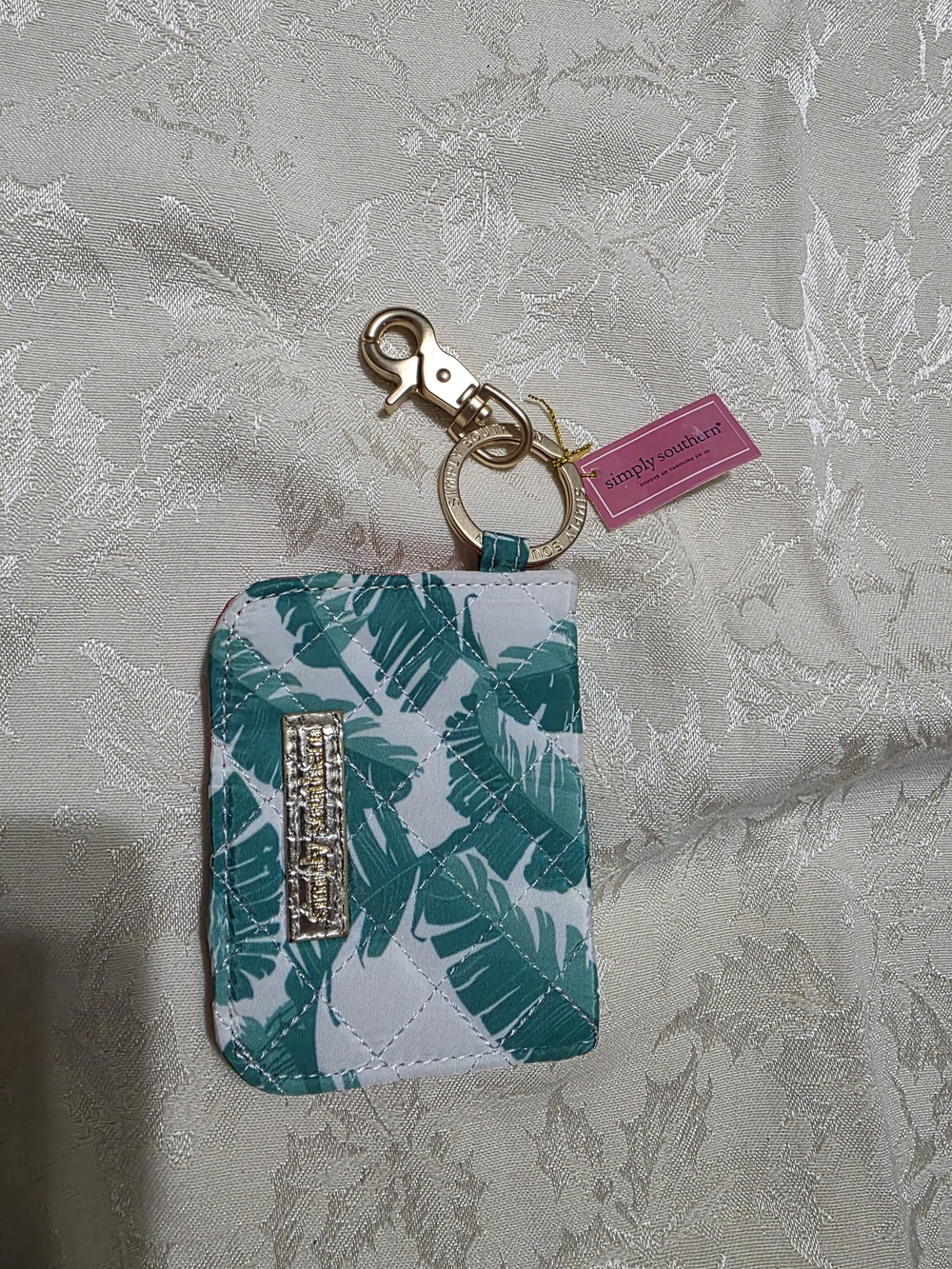 Simply Southern Teal Palm Leaf Cardholder Keychain